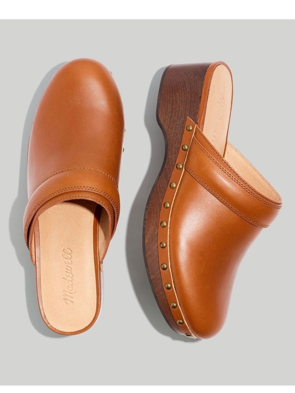 Madewell Cecily oiled leather Slip-On Clogs Cognac Brown size women 7 EUC mules